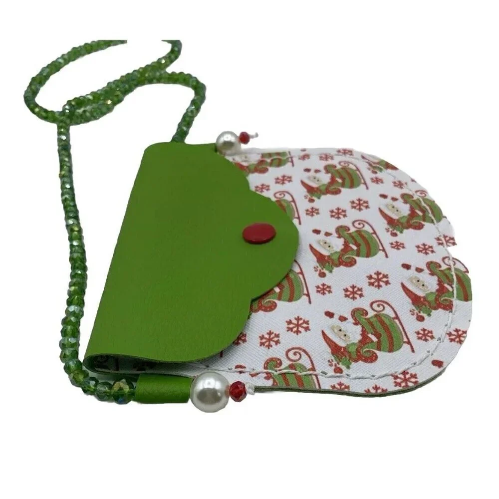 Christmas Little Girl Handbag Youth Santa Theme 5.5 In Holiday Green Red Print